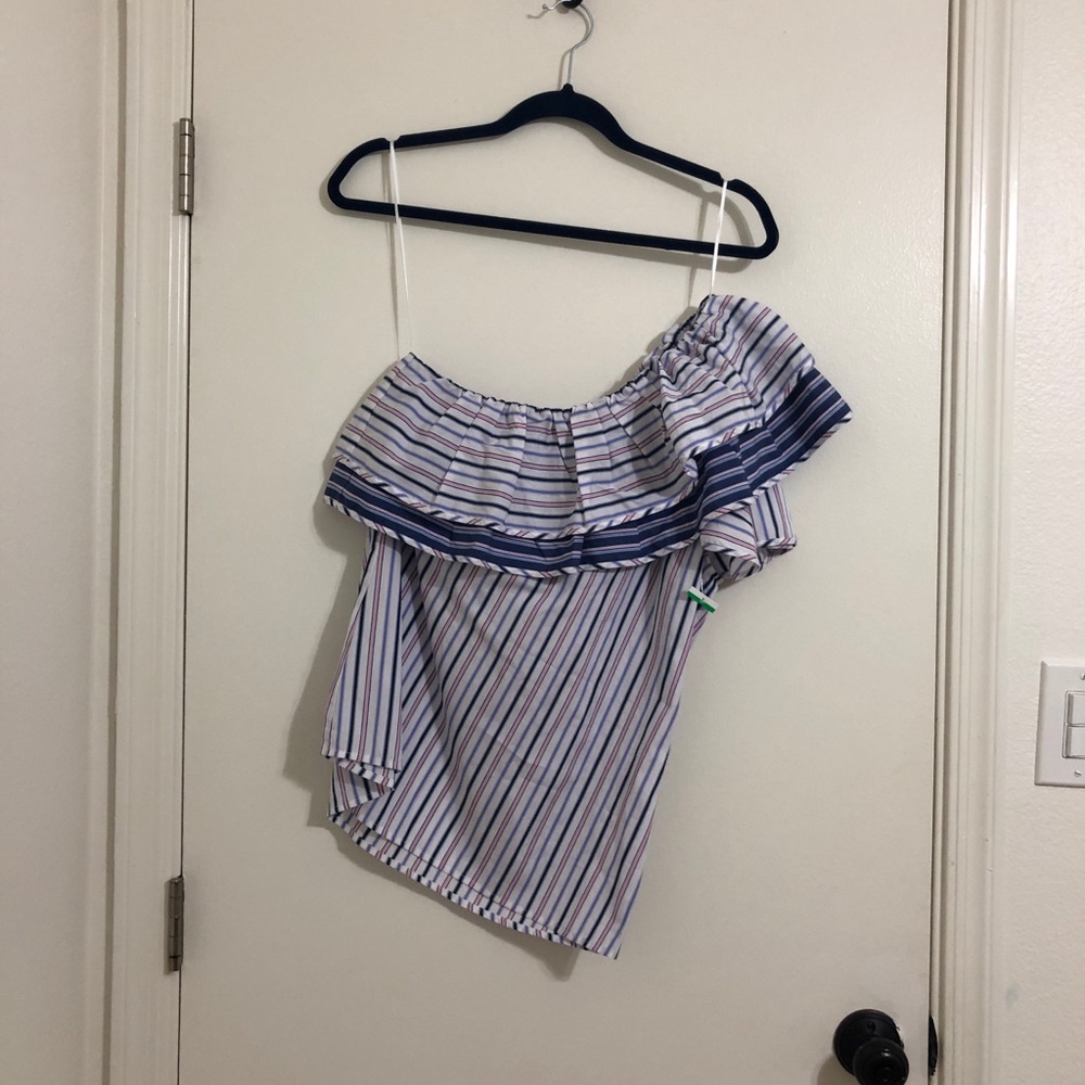 NEW Parker One Shoulder Ruffle Stripe Blouse, Small